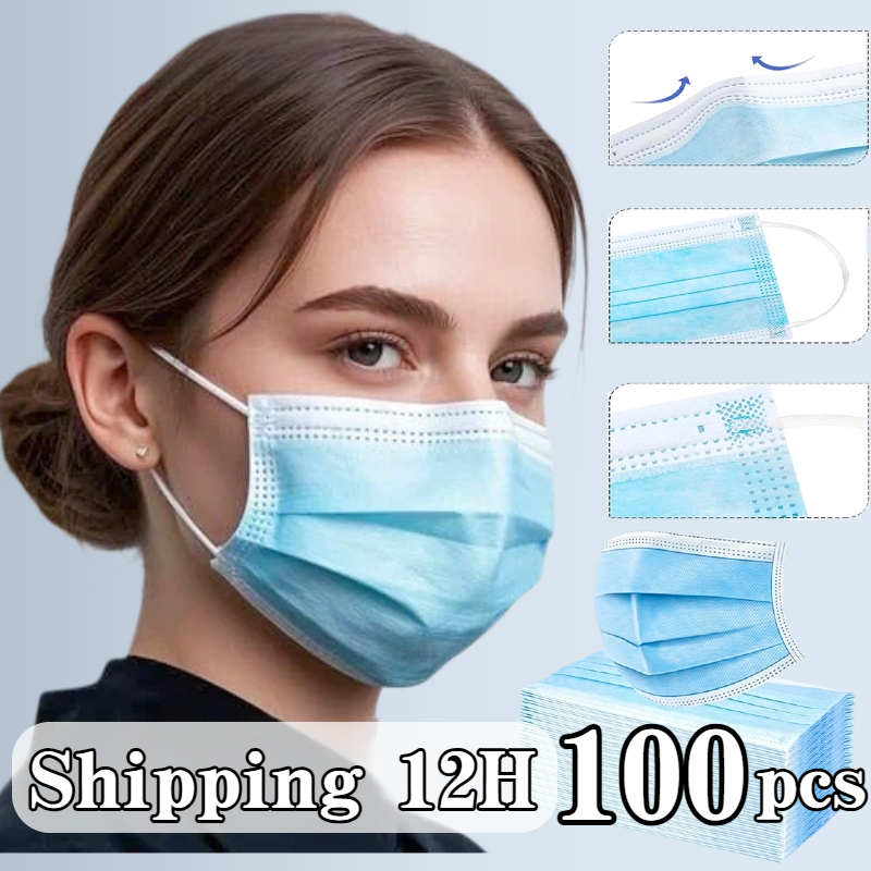 Disposable Mask Blue - 100 sztuk niebieskich jednorazowych maseczek ochronnych